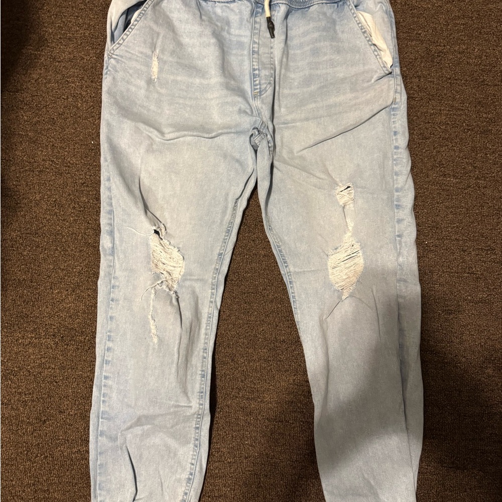 Men's Light Blue Ripped Relaxed Jeans